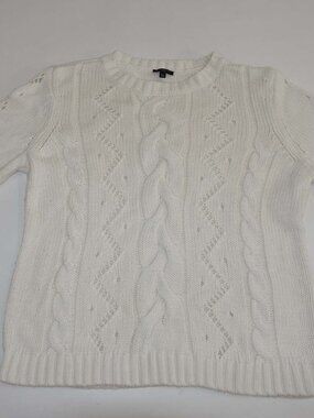 Talbots Women's Crewneck Cable Knit Sweater Petite Large Light Beige / Cream PL